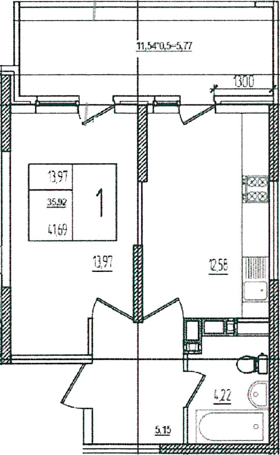 Планировка 35.92 м²