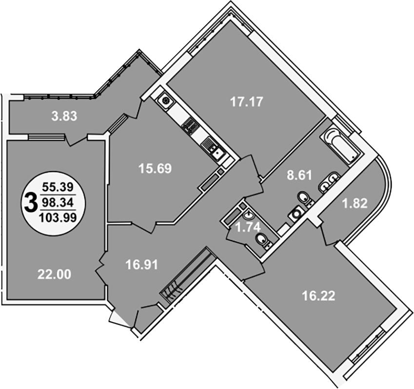 Продается 3-комн. квартира, 98.34 м²