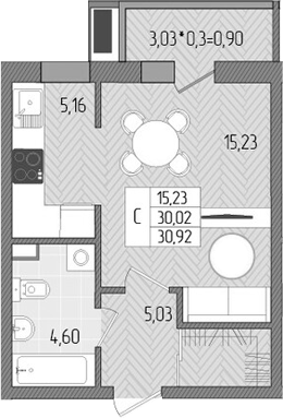 Планировка 30.02 м²