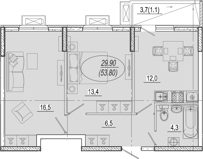 Планировка 52.7 м²