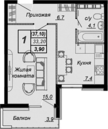 Планировка 32.8 м²