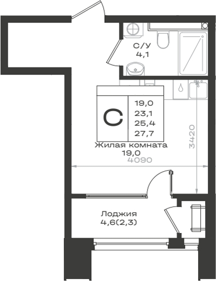 Планировка 23.1 м²