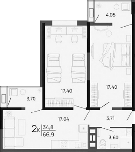 Планировка 58.15 м²