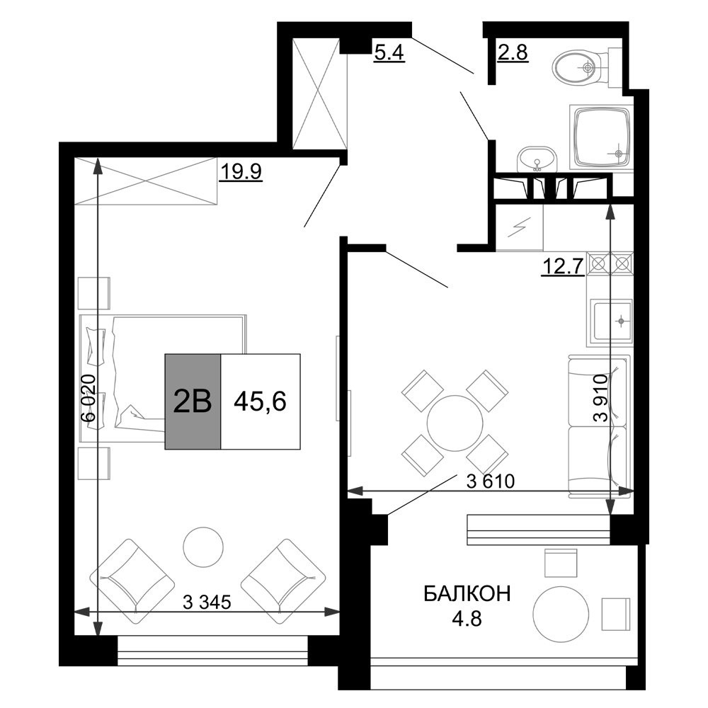 Планировка 40.8 м²