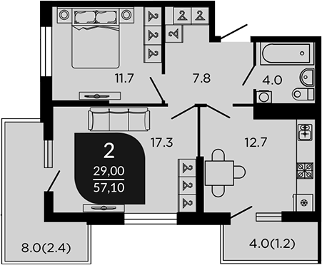 Планировка 55.26 м²