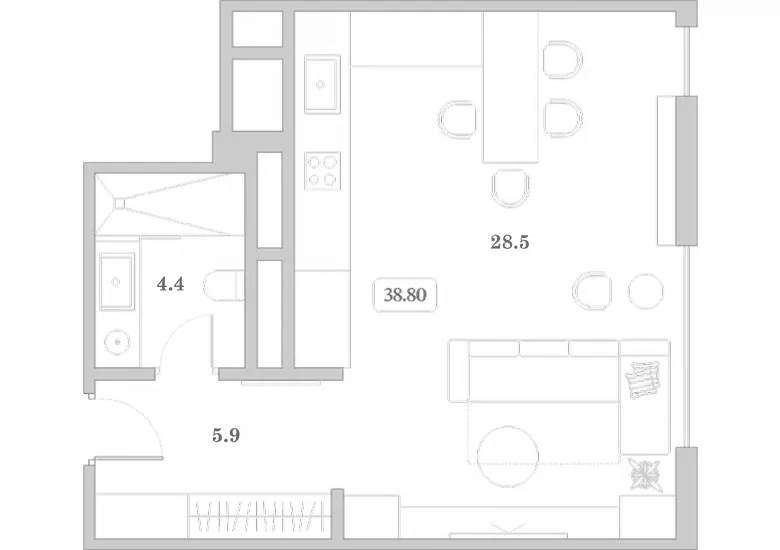 Планировка 38.8 м²