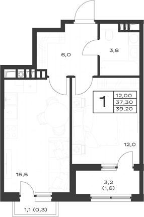 Планировка 37.3 м²