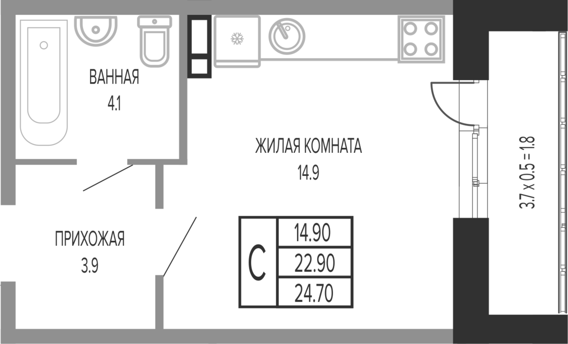 Планировка 22.9 м²