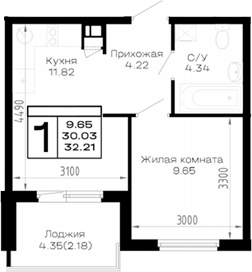 Продается 1-комн. квартира, 30.03 м²