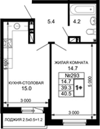 Планировка 39.55 м²