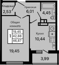 Планировка 42.88 м²