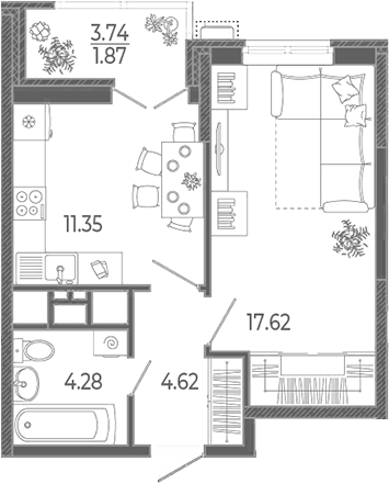 Планировка 37.87 м²