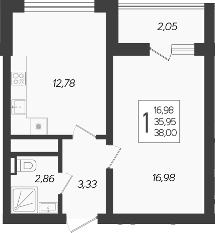Продается 1-комн. квартира, 35.95 м²