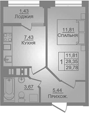 Планировка 28.37 м²