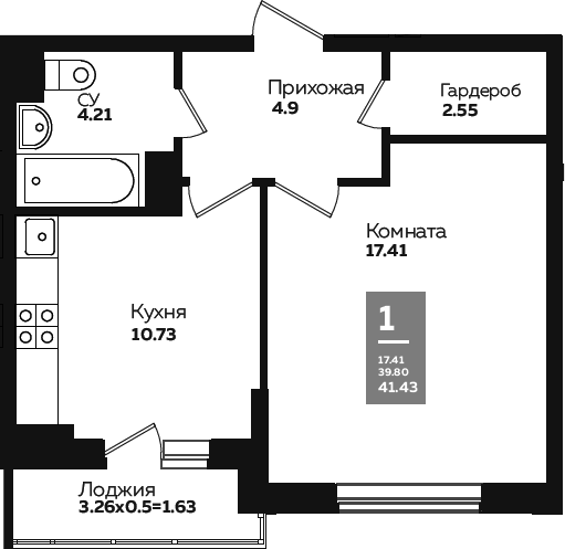 Планировка 38.37 м²