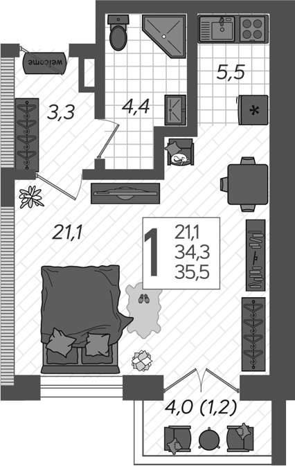 Продается 1-комн. квартира, 36.1 м²