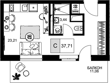 Планировка 26.65 м²