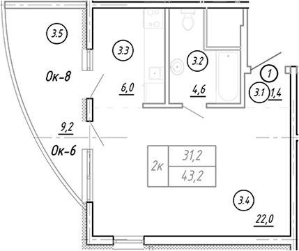 Планировка 34.8 м²
