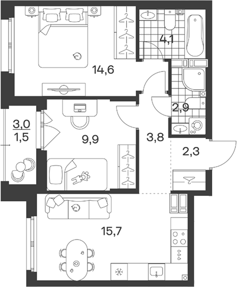 Планировка 53.3 м²
