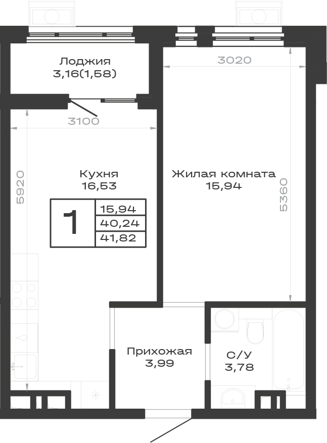 Продается 1-комн. квартира, 40.24 м²