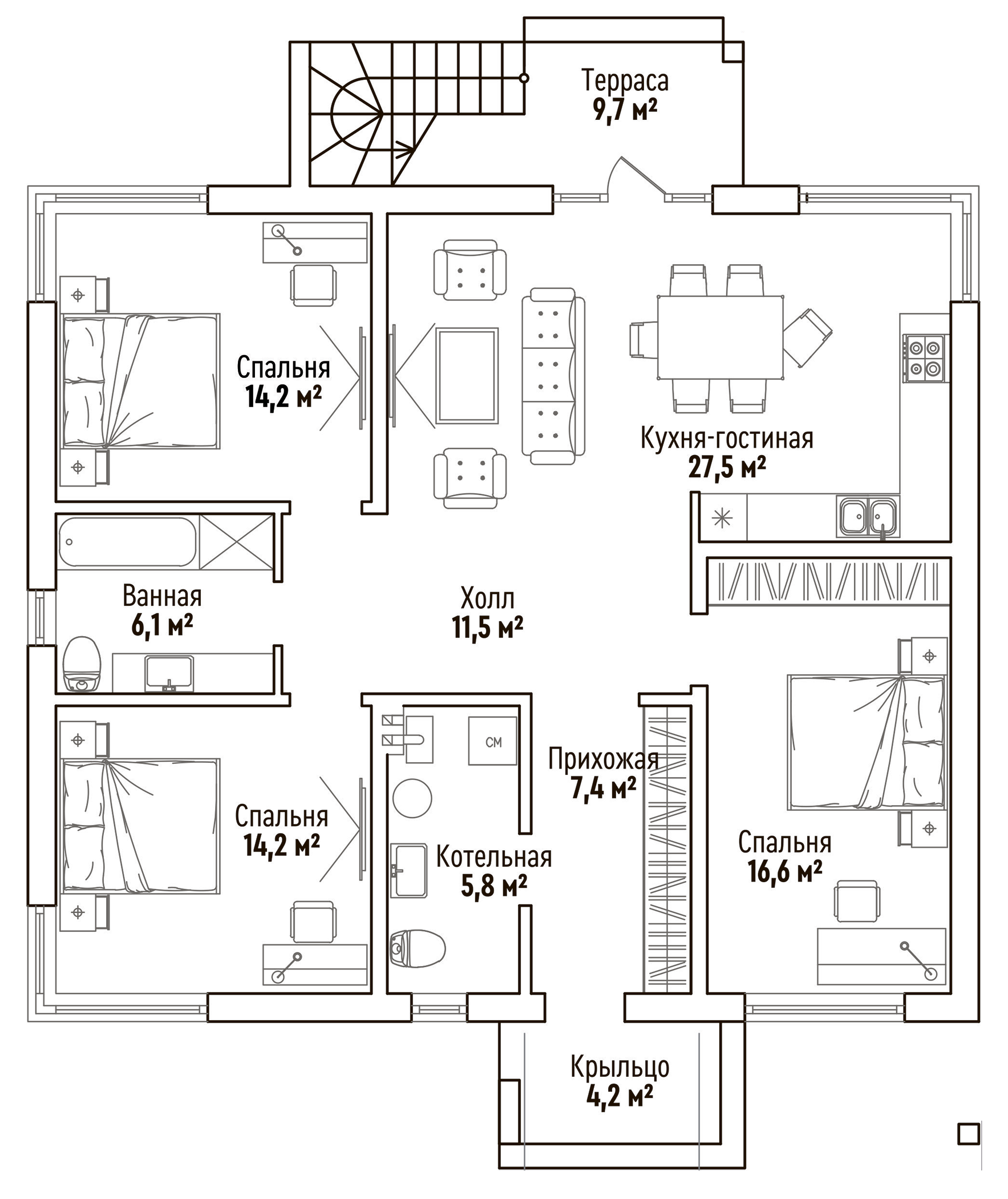 Планировка 107.5 м²