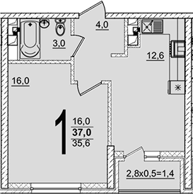 Планировка 35.6 м²