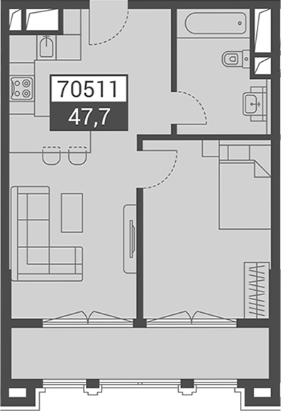 Планировка 47.7 м²