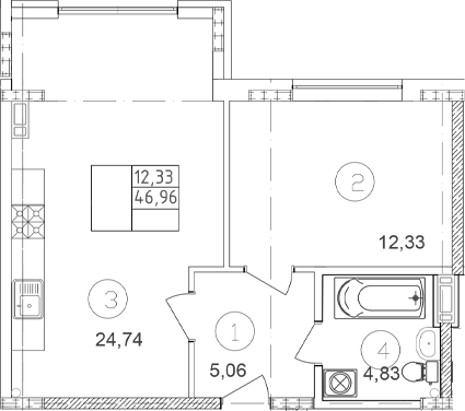 Планировка 46.96 м²