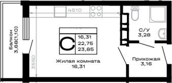 Планировка 22.75 м²