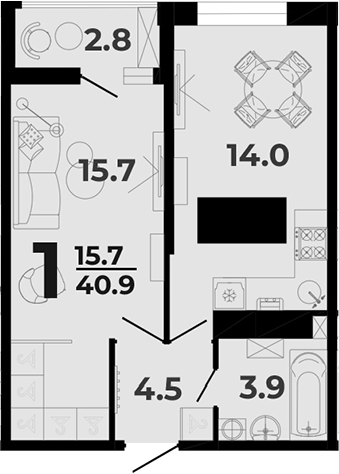 Планировка 38.1 м²