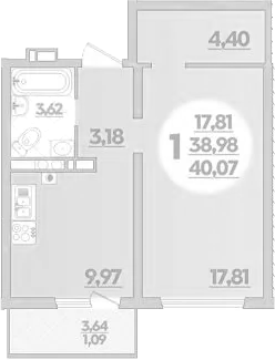 Планировка 38.98 м²