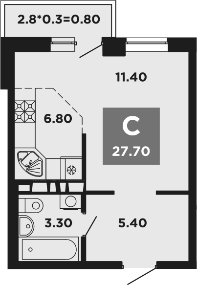 Планировка 26.9 м²