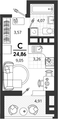 Планировка 19.95 м²