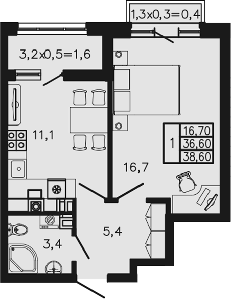Планировка 36.6 м²