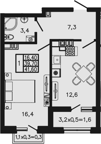 Планировка 39.7 м²