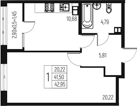 Продается 1-комн. квартира, 41.5 м²