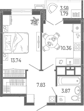 Планировка 35.8 м²