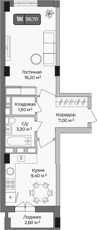 Продается 1-комн. квартира, 37.4 м²