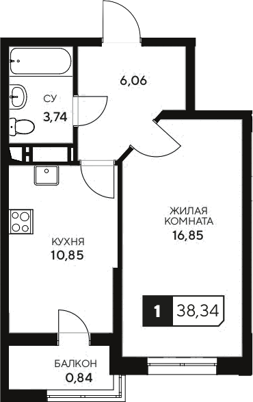Продается 1-комн. квартира, 37.5 м²