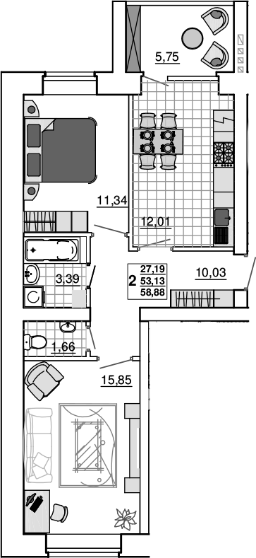 Планировка 53.13 м²