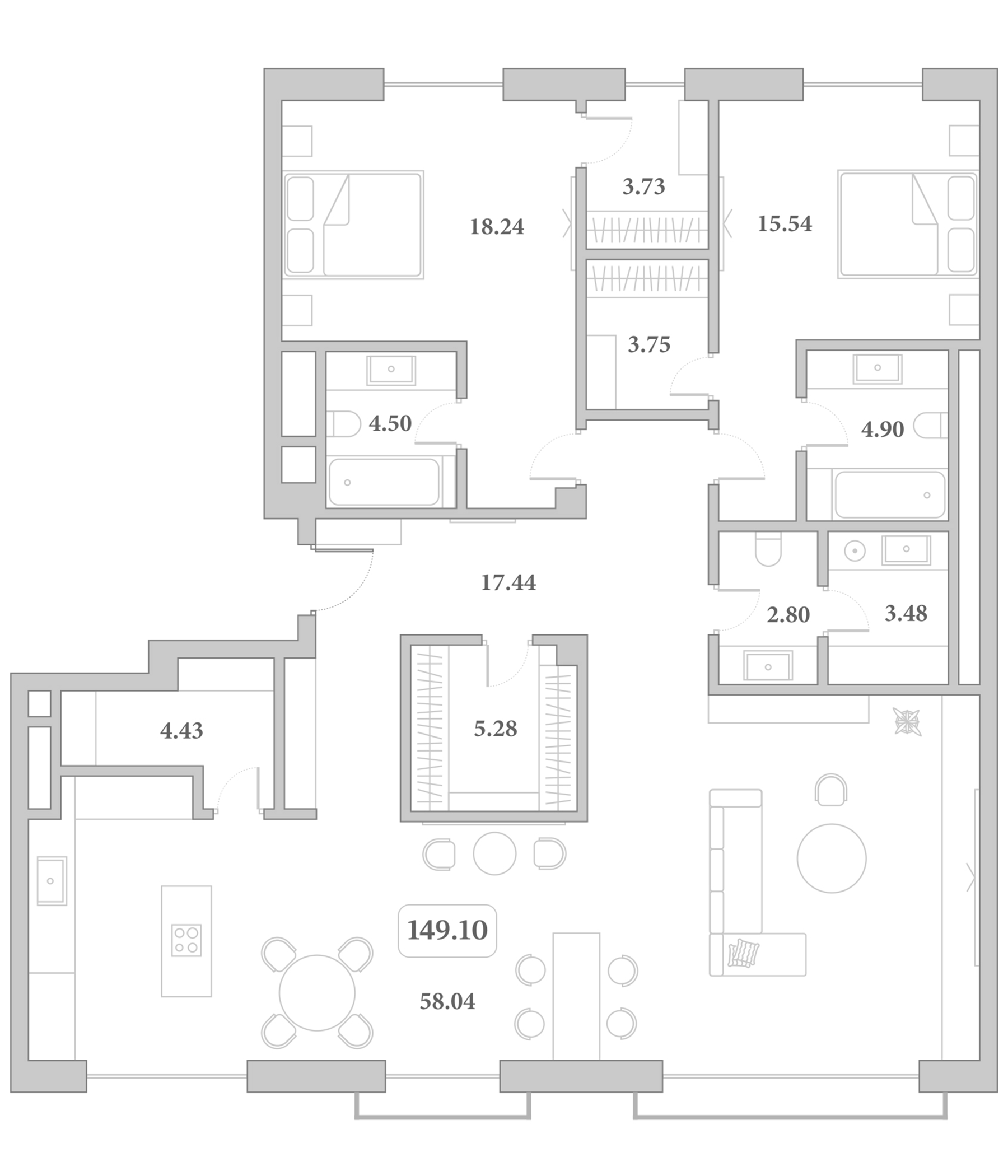 Продается 3-комн. квартира, 142.13 м²