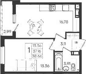 Планировка 37.16 м²