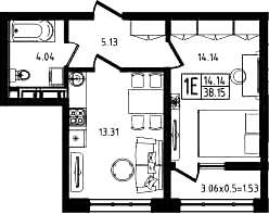 Планировка 36.62 м²