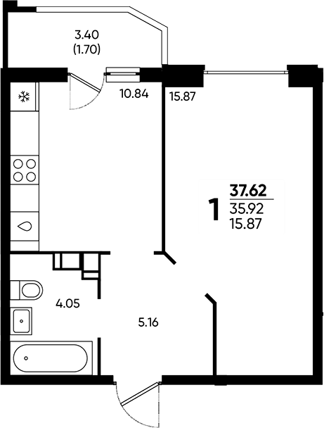 Планировка 35.92 м²