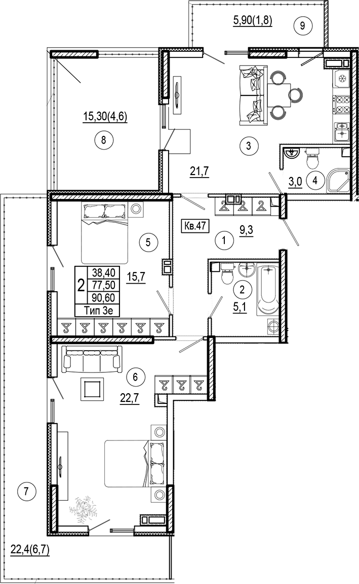Планировка 77.5 м²