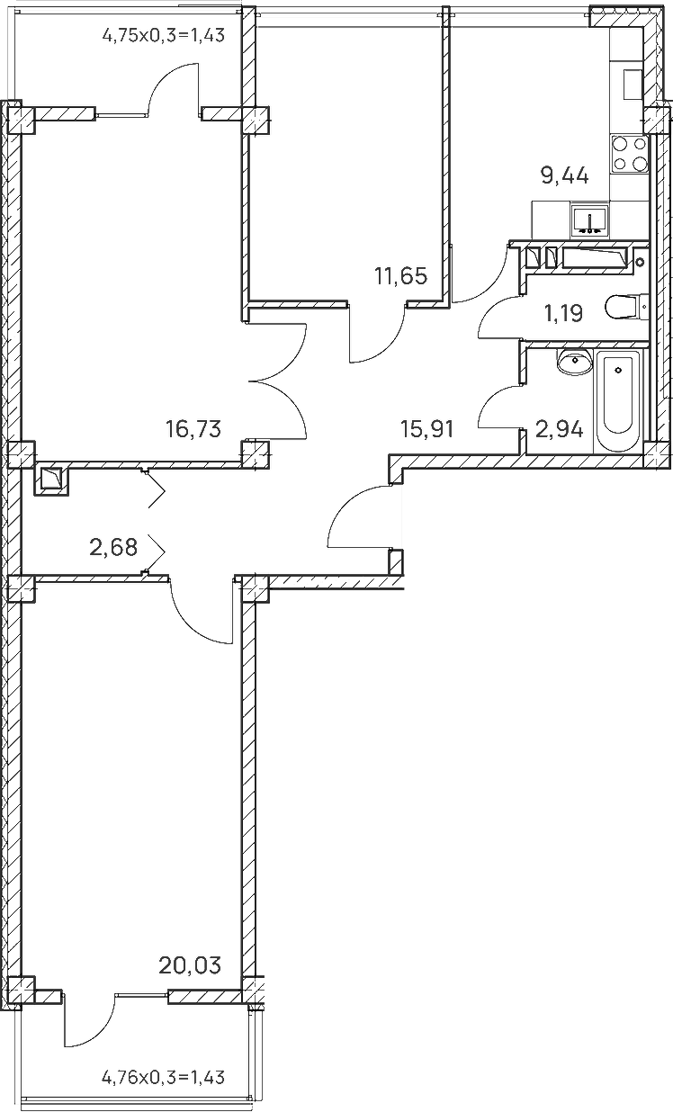 Планировка 78.67 м²