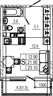 Планировка 22 м²