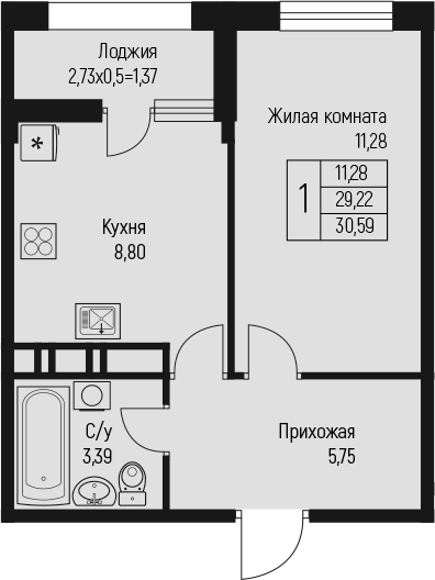 Планировка 29.22 м²