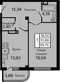 Планировка 51.89 м²
