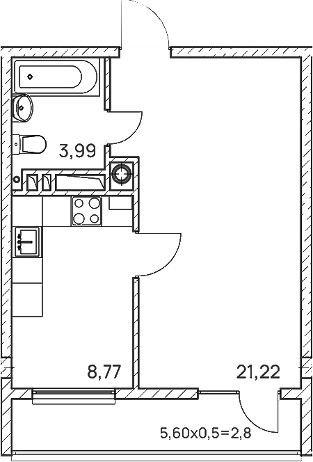 Планировка 33.98 м²